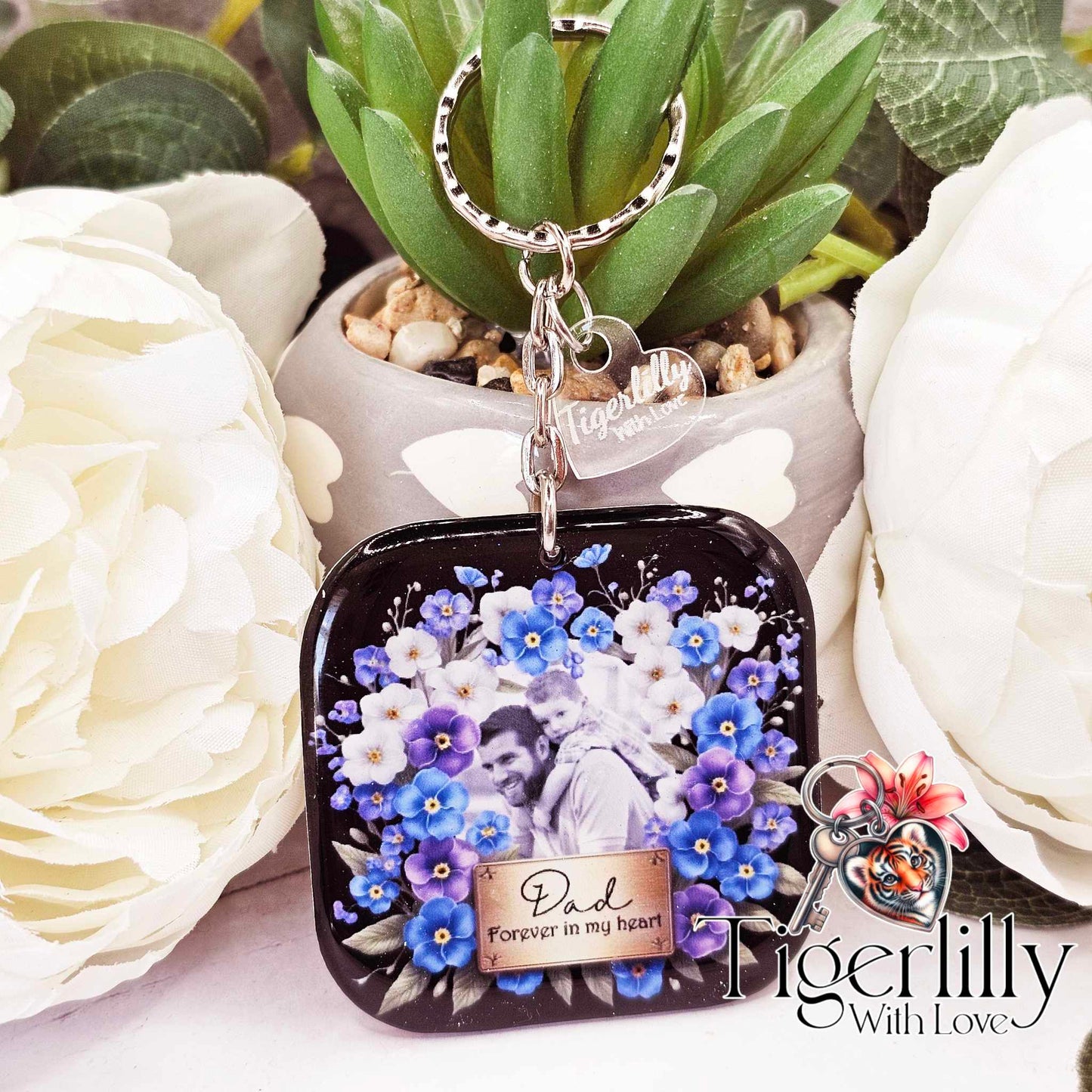 Forever in my heart forget me not square photo keyring, personalised keyring, keepsake