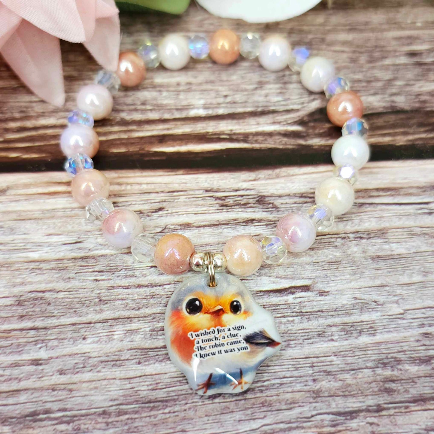 17 cm i wished for a sign robin charm bracelet (50a)