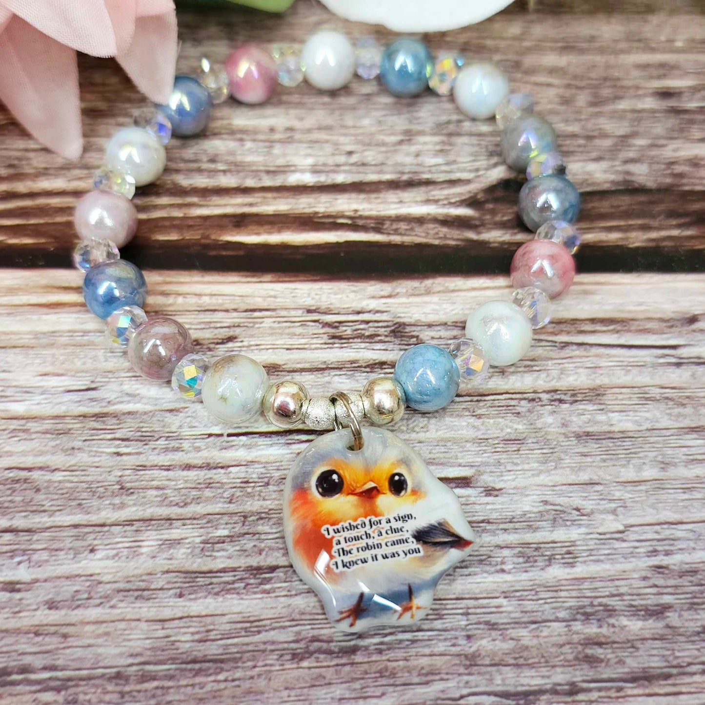 16 cm i wished for a sign robin charm bracelet (46a)