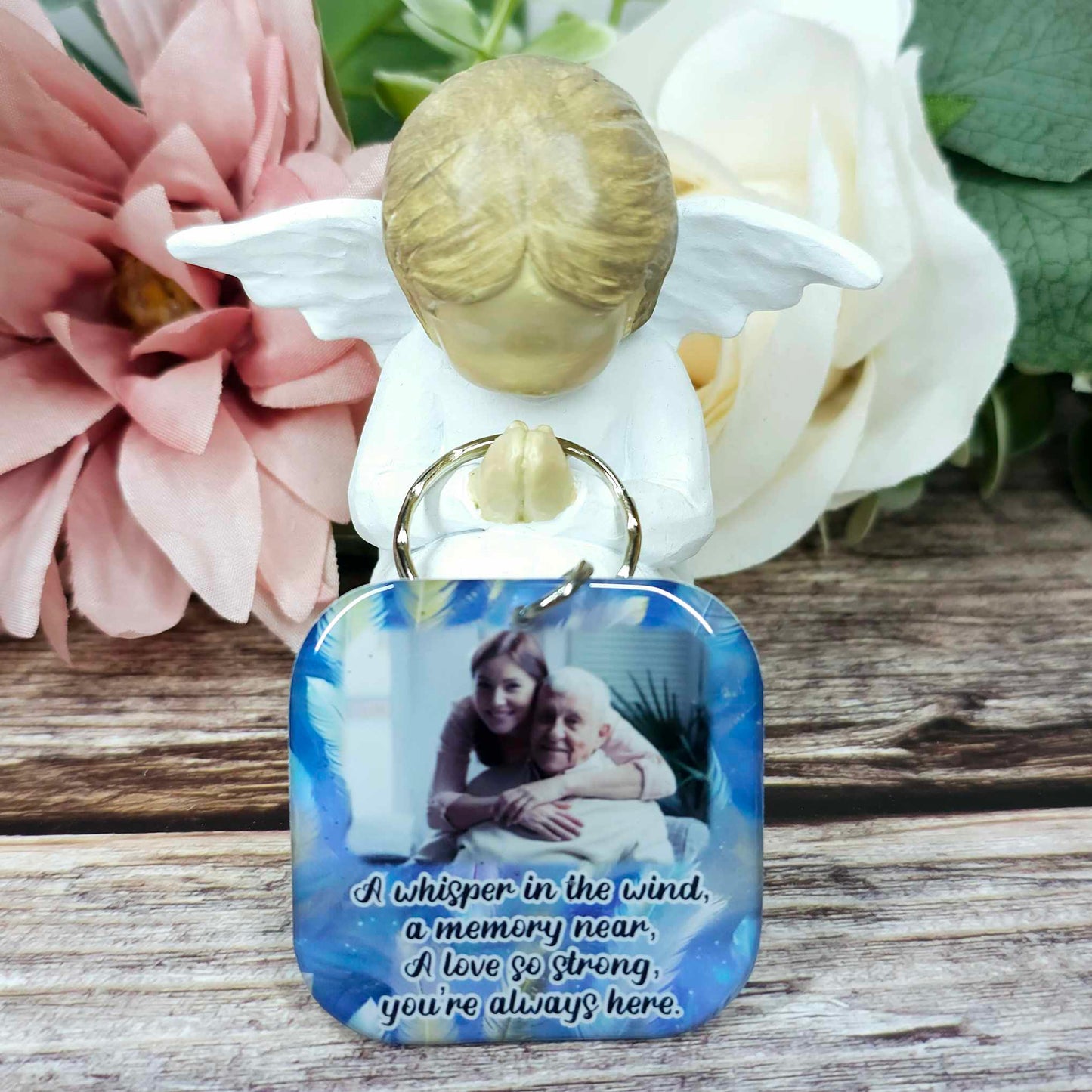 A whisper in the wind square photo keyring, personalised keyring, keepsake