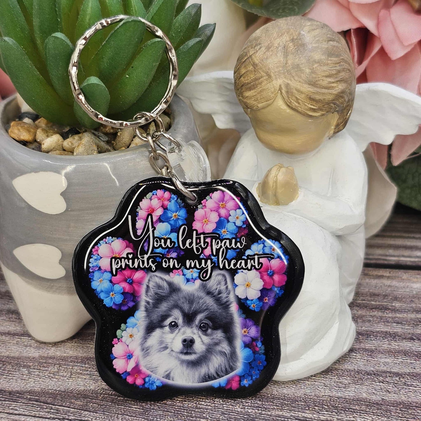 Pomeranian (version 1) you left paw prints on my heart pet paw keyring keepsake