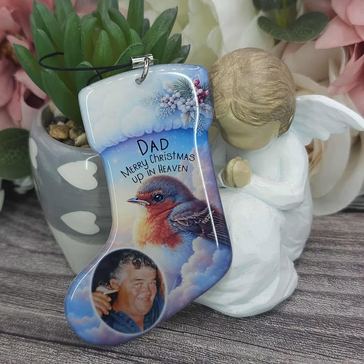 Merry christmas up in heaven personalised stocking ornament keepsake