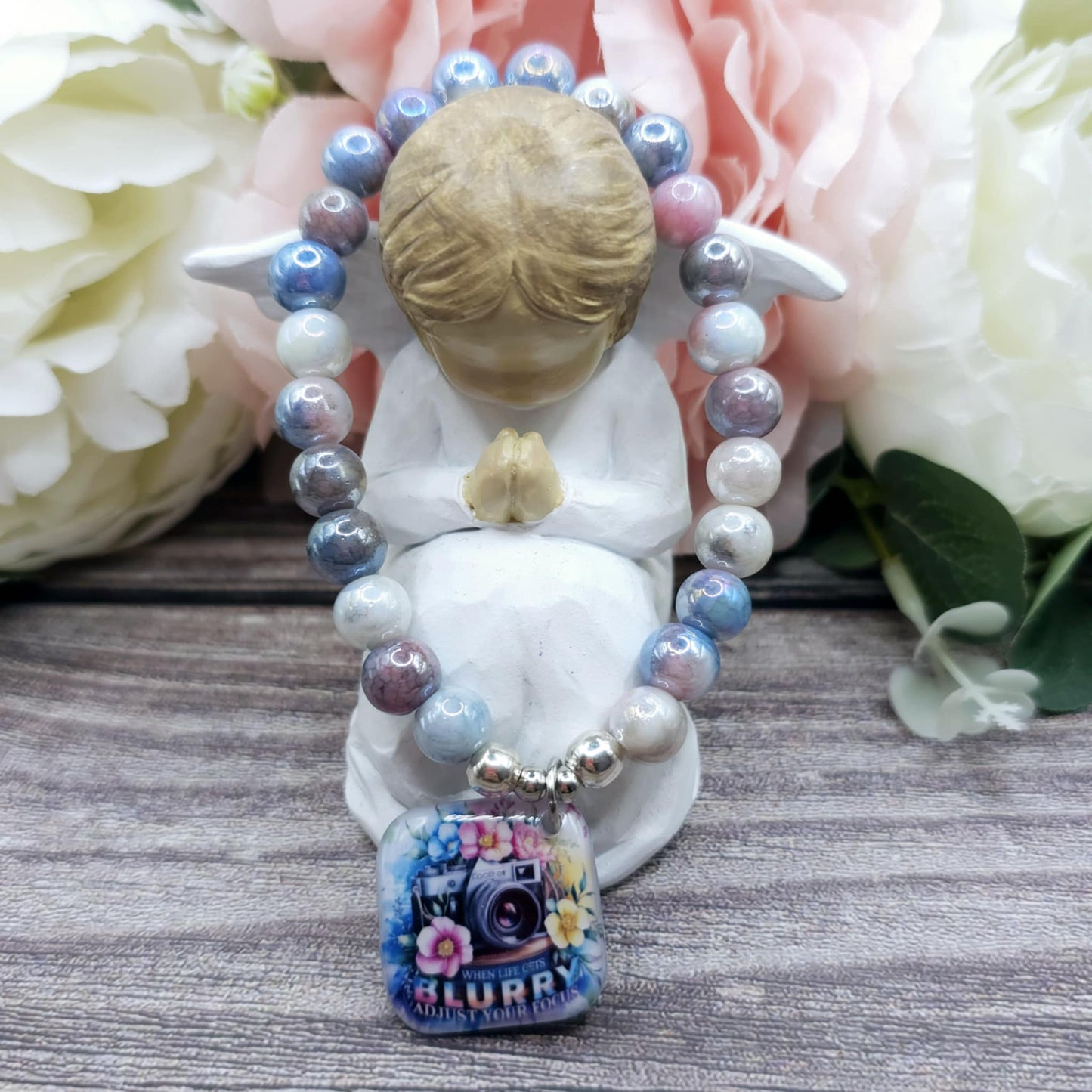 17cm When life gets blurry adjust your focus Handmade Beaded Bracelet with Unique Charm – Glass or Gemstone Beads (152)