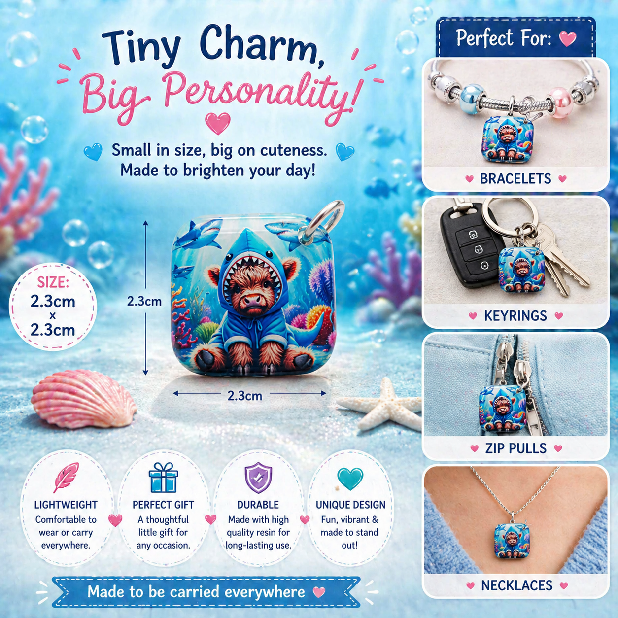 DESIGN 42. 2.3cm Square Charm – Funny, Cheeky & Custom Charms | Bracelet, Keyring, Bag Charm UK