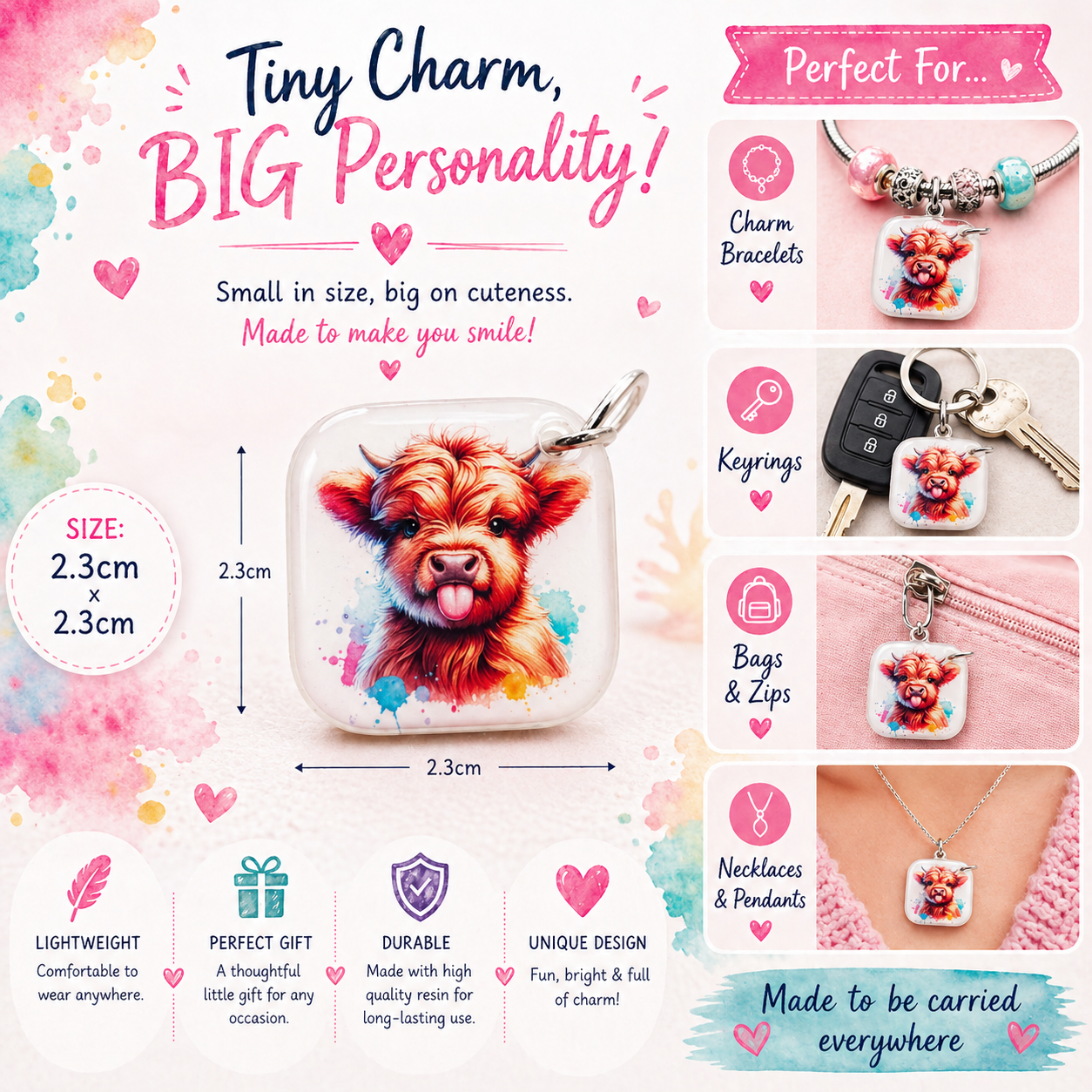 DESIGN 43. 2.3cm Square Charm – Funny, Cheeky & Custom Charms | Bracelet, Keyring, Bag Charm UK