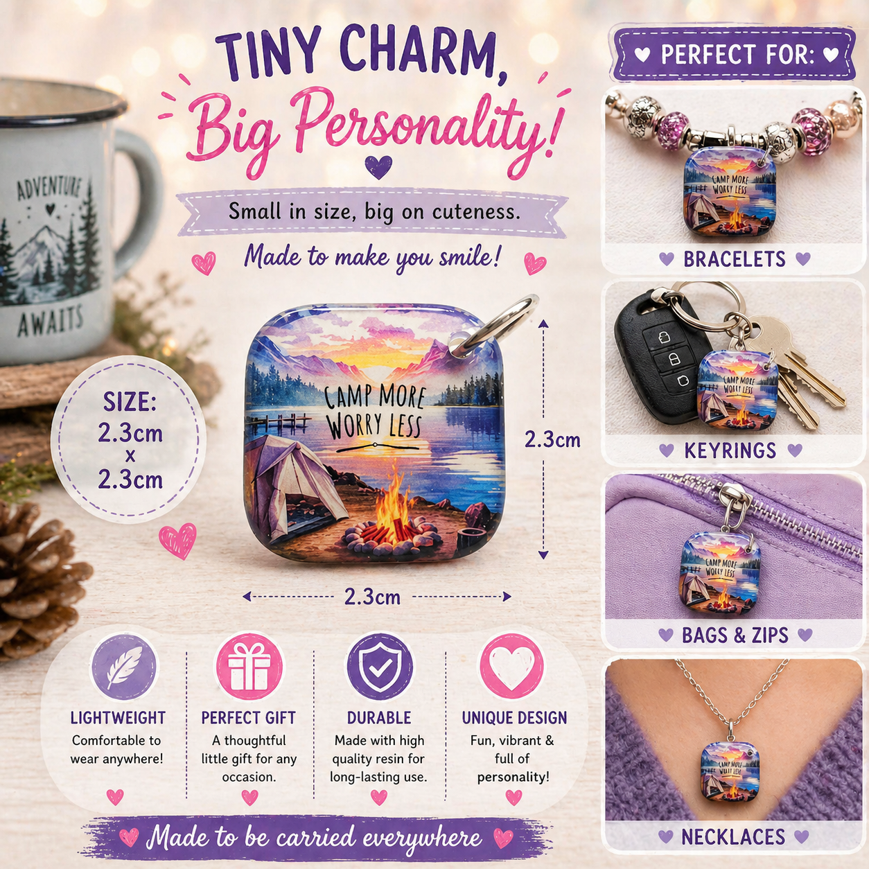 DESIGN 47. 2.3cm Square Charm – Funny, Cheeky & Custom Charms | Bracelet, Keyring, Bag Charm UK