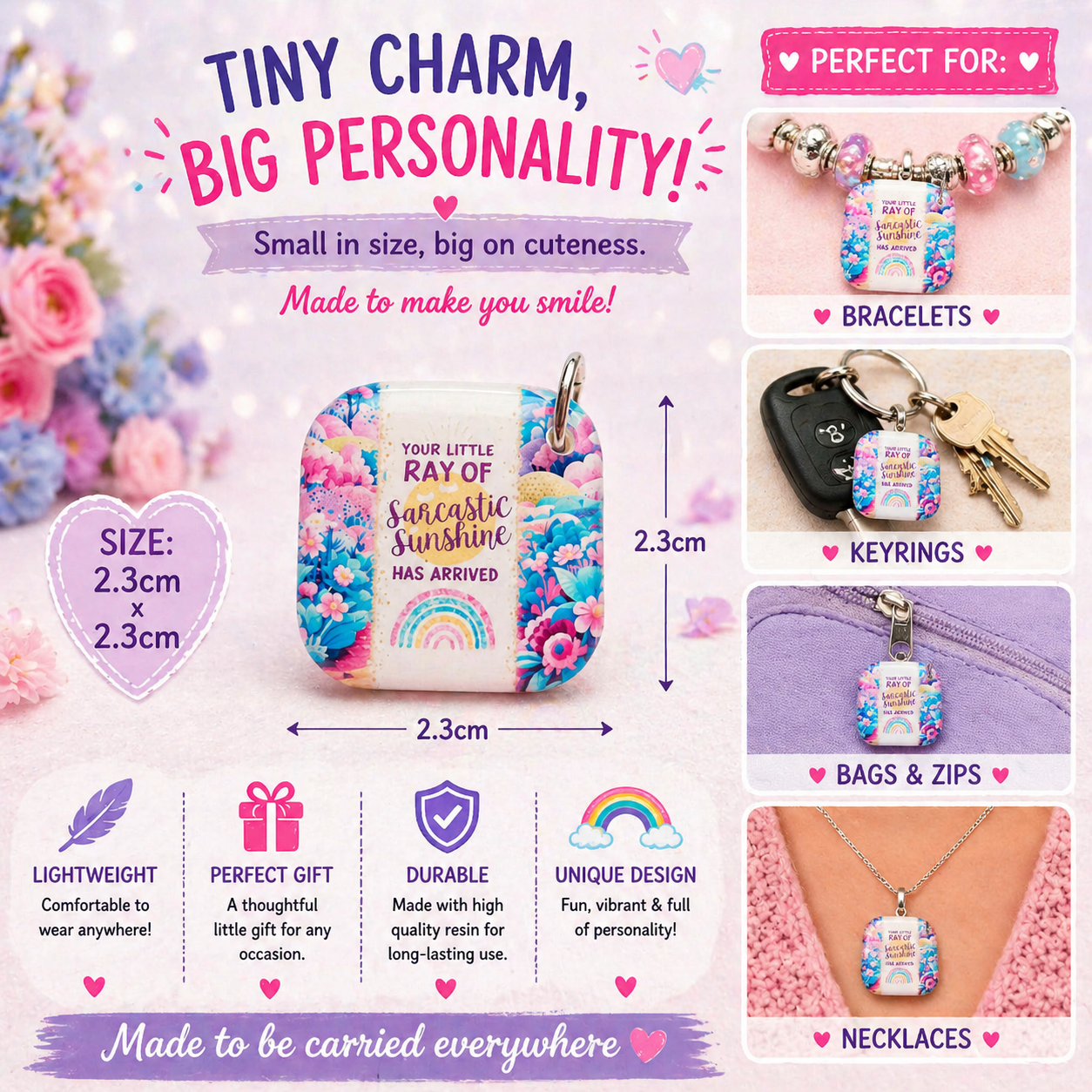 DESIGN 49. 2.3cm Square Charm – Funny, Cheeky & Custom Charms | Bracelet, Keyring, Bag Charm UK