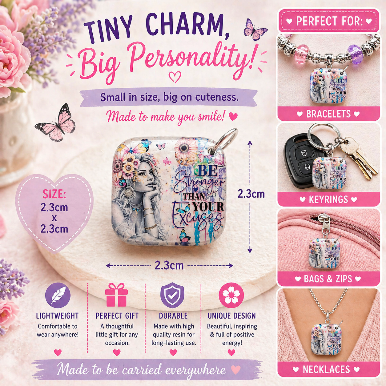 DESIGN 52. 2.3cm Square Charm – Funny, Cheeky & Custom Charms | Bracelet, Keyring, Bag Charm UK