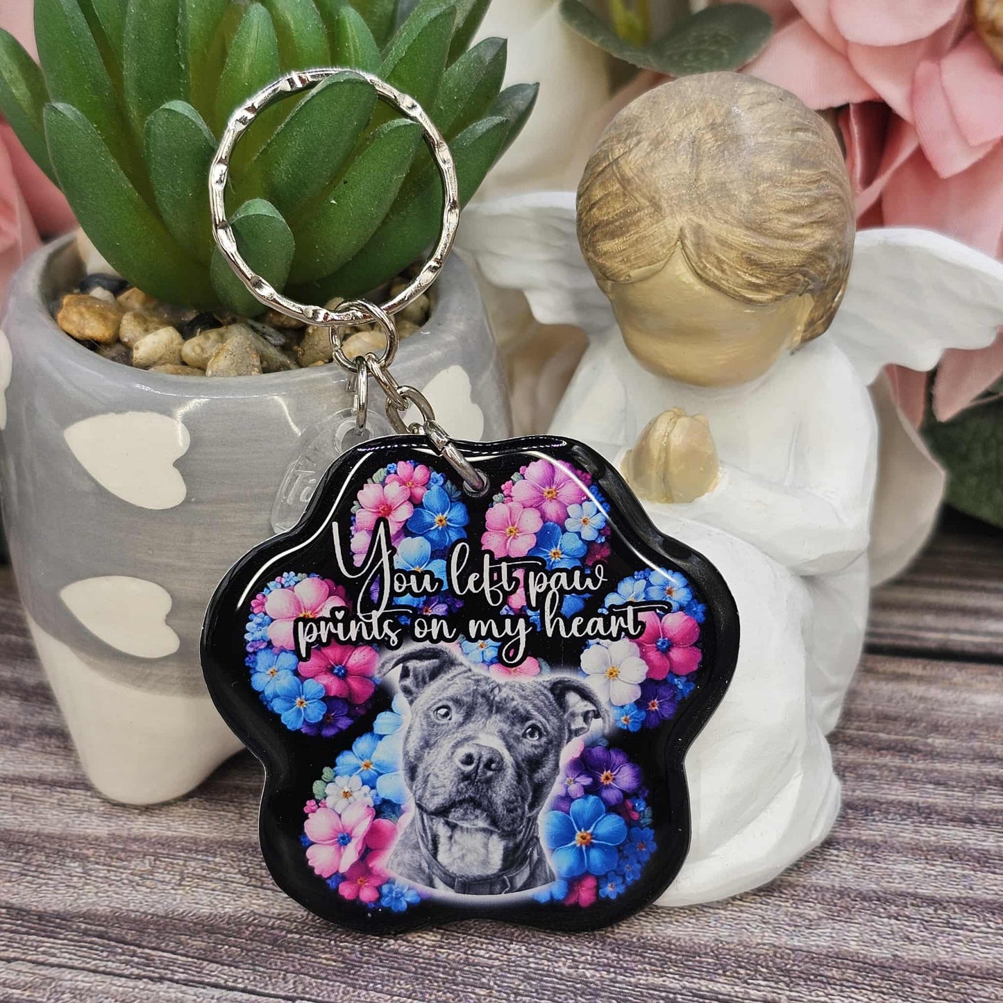 Staffy (version 1) you left paw prints on my heart pet paw keyring keepsake