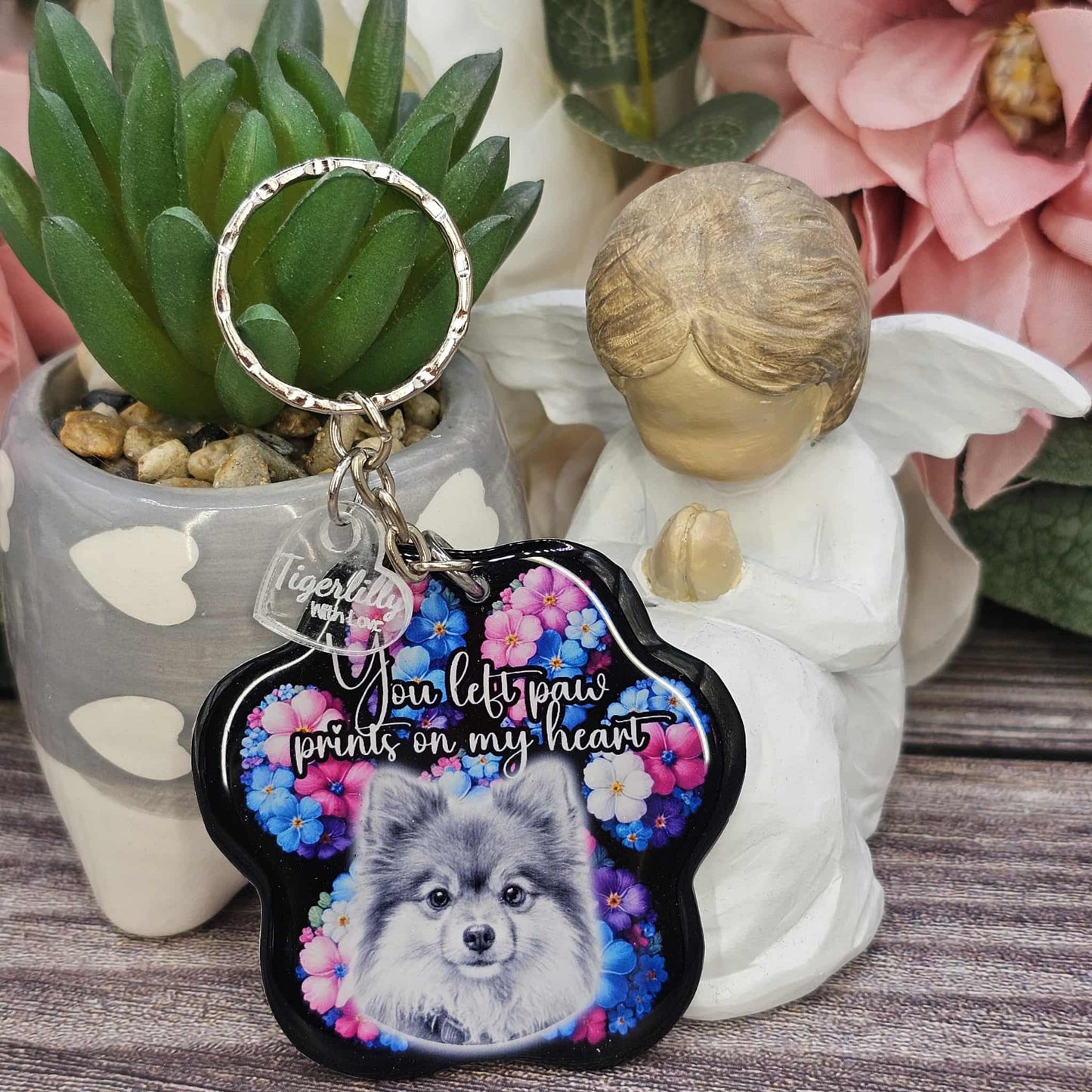Pomeranian (version 2) you left paw prints on my heart pet paw keyring keepsake