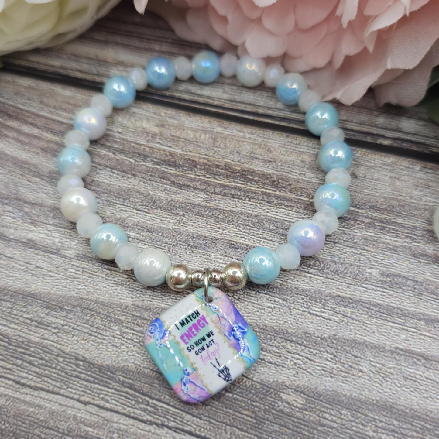 17cm i match energy Handmade Beaded Bracelet with Unique Charm – Glass or Gemstone Beads (130a)