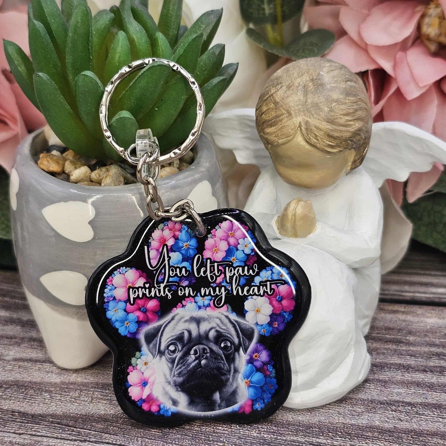pug you left paw prints on my heart pet paw keyring keepsake