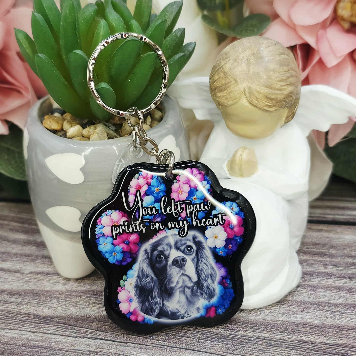 cavalier king charles (version 2) you left paw prints on my heart pet paw keyring keepsake