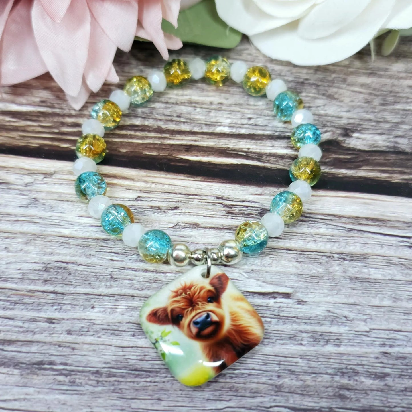 15cm Handmade Beaded Bracelet with Unique Charm – Glass or Gemstone Beads (15a)