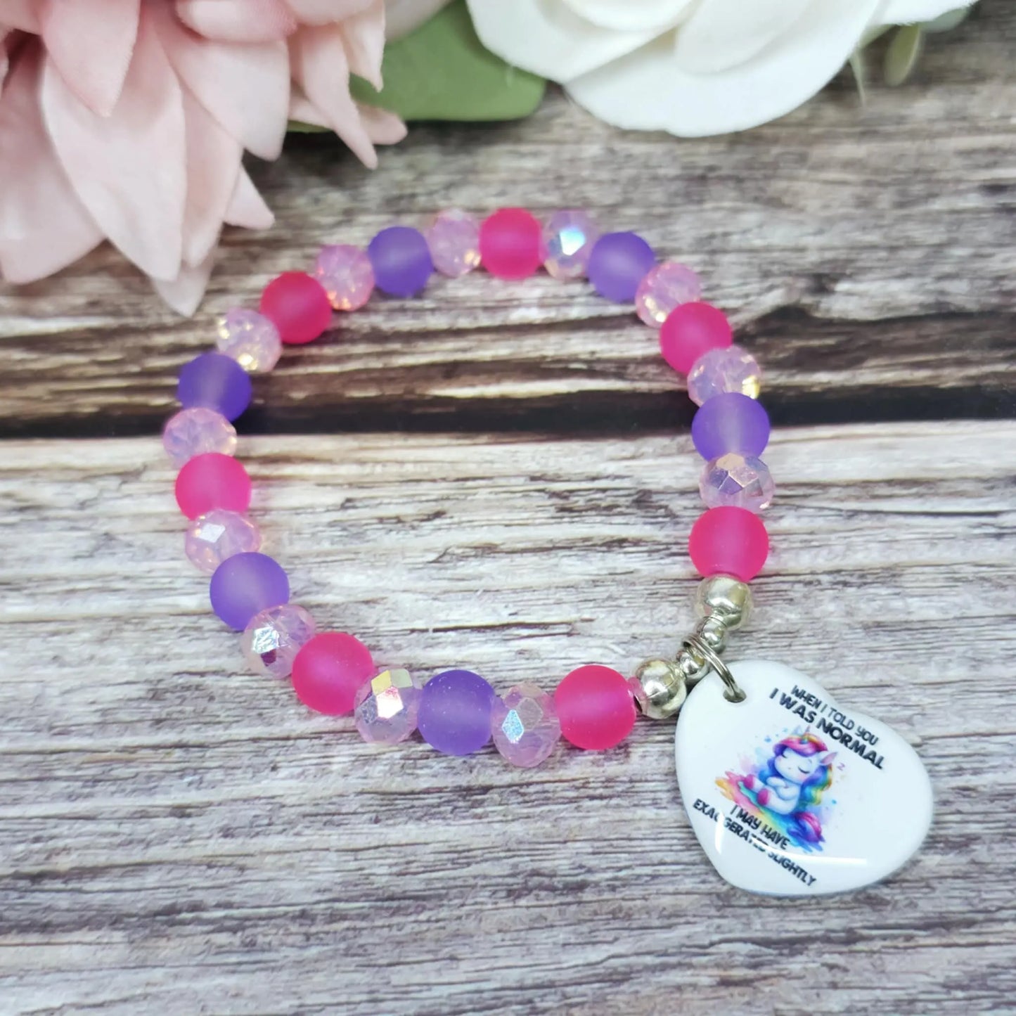 16cm Handmade Beaded Bracelet with Unique Charm – Glass or Gemstone Beads (38a)