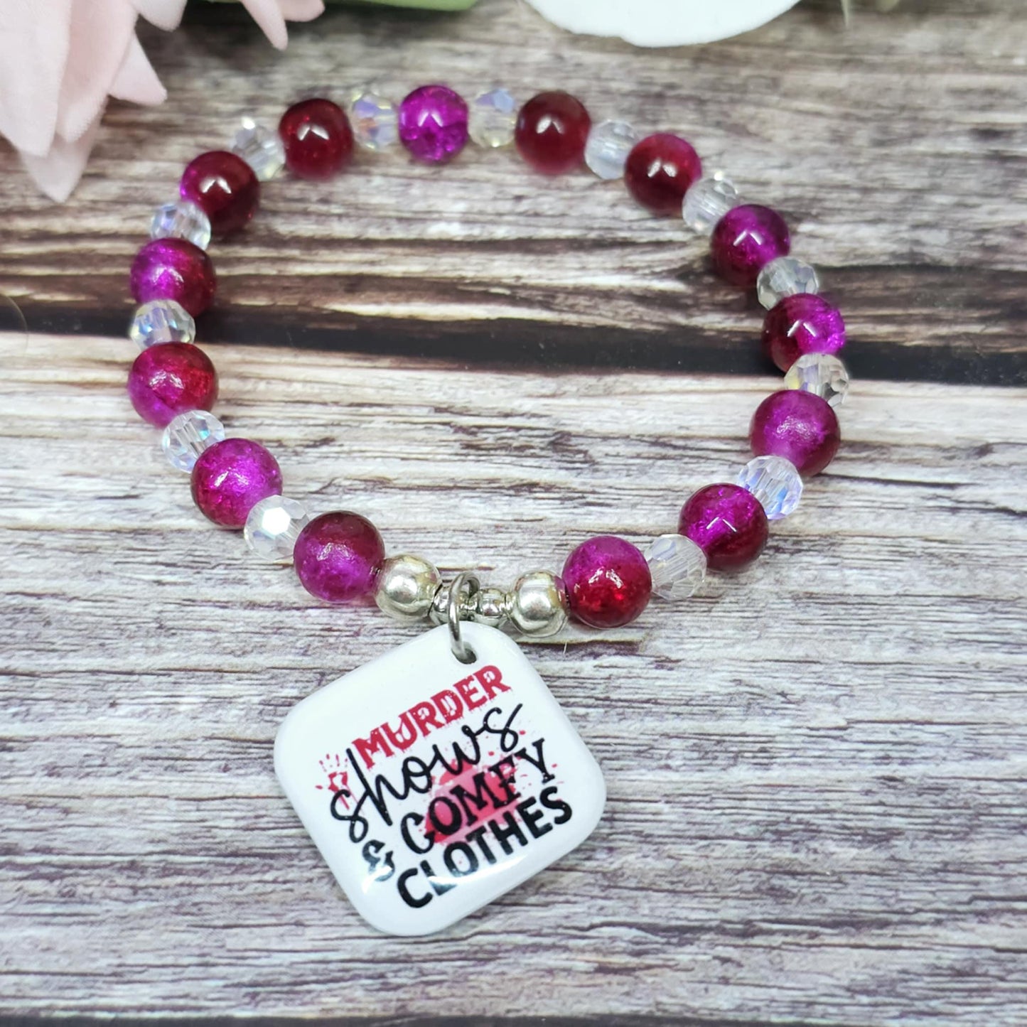 16cm Handmade Beaded Bracelet with Unique Charm – Glass or Gemstone Beads (58a)