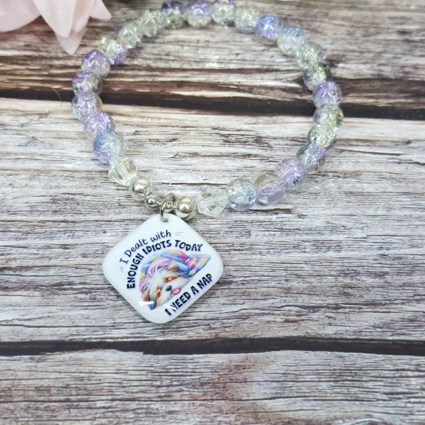 17cm Handmade Beaded Bracelet with Unique Charm – Glass or Gemstone Beads (66a)