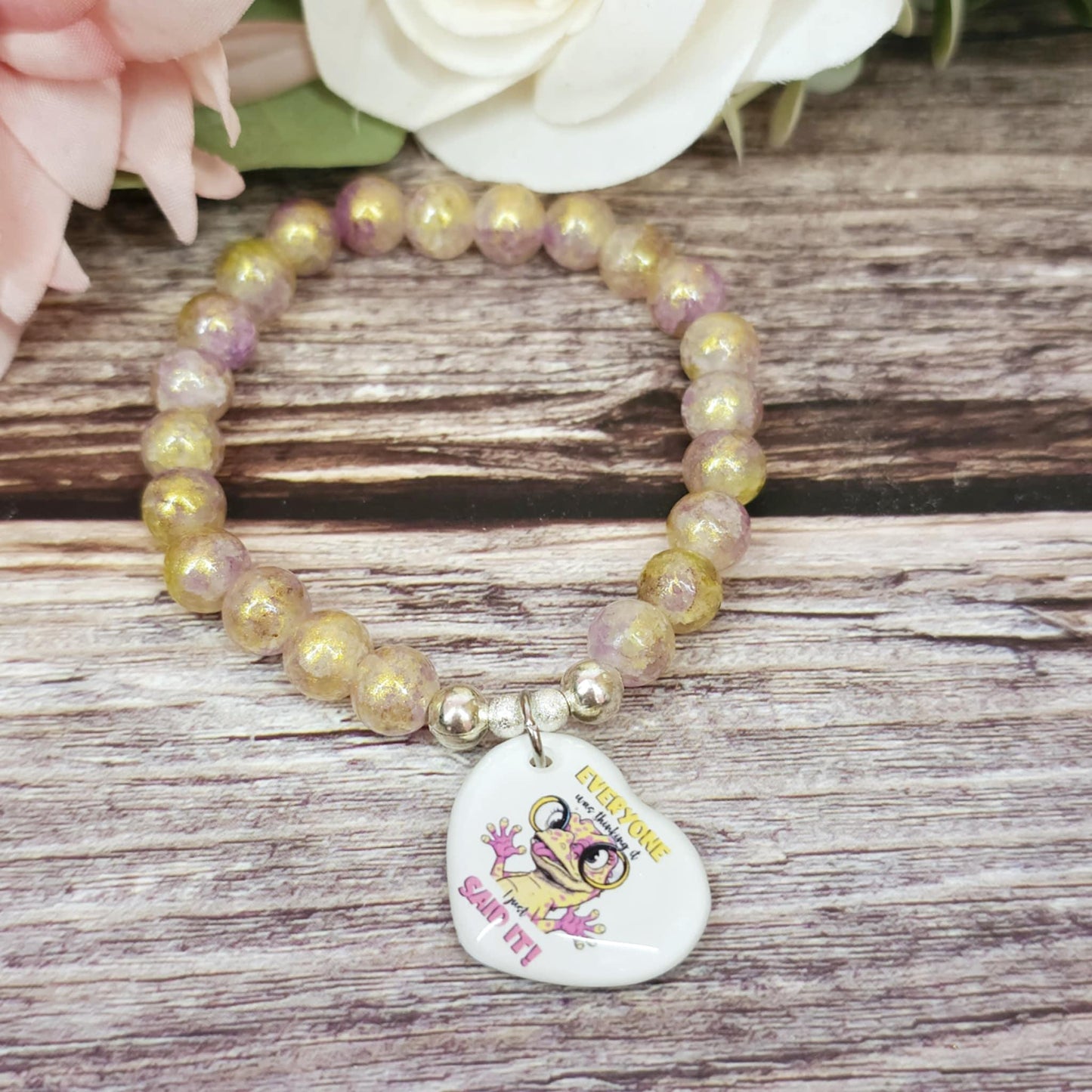 16cm Everybody was thinking it Handmade Beaded Bracelet with Unique Charm – Glass or Gemstone Beads (106a)