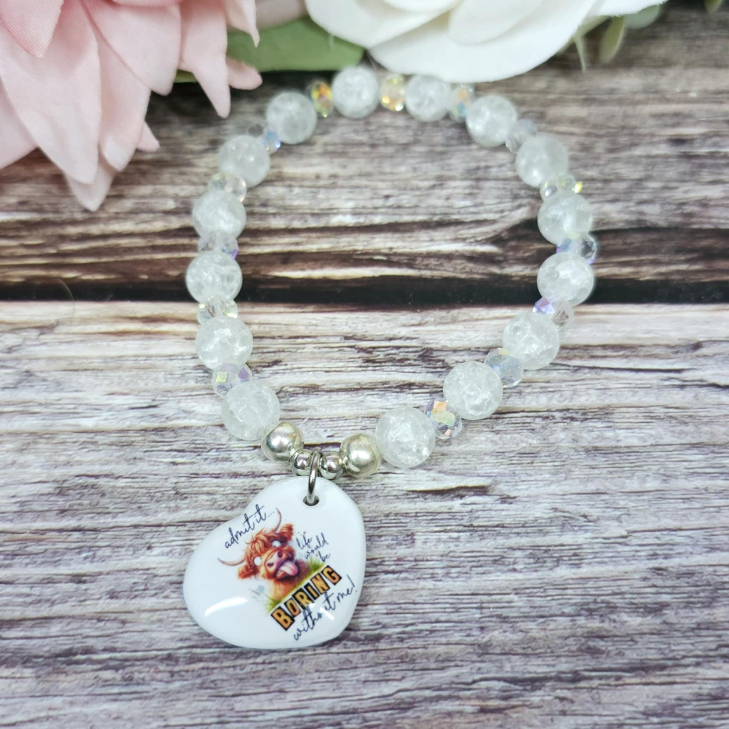17cm Life would be boring Handmade Beaded Bracelet with Unique Charm – Glass or Gemstone Beads (117a)