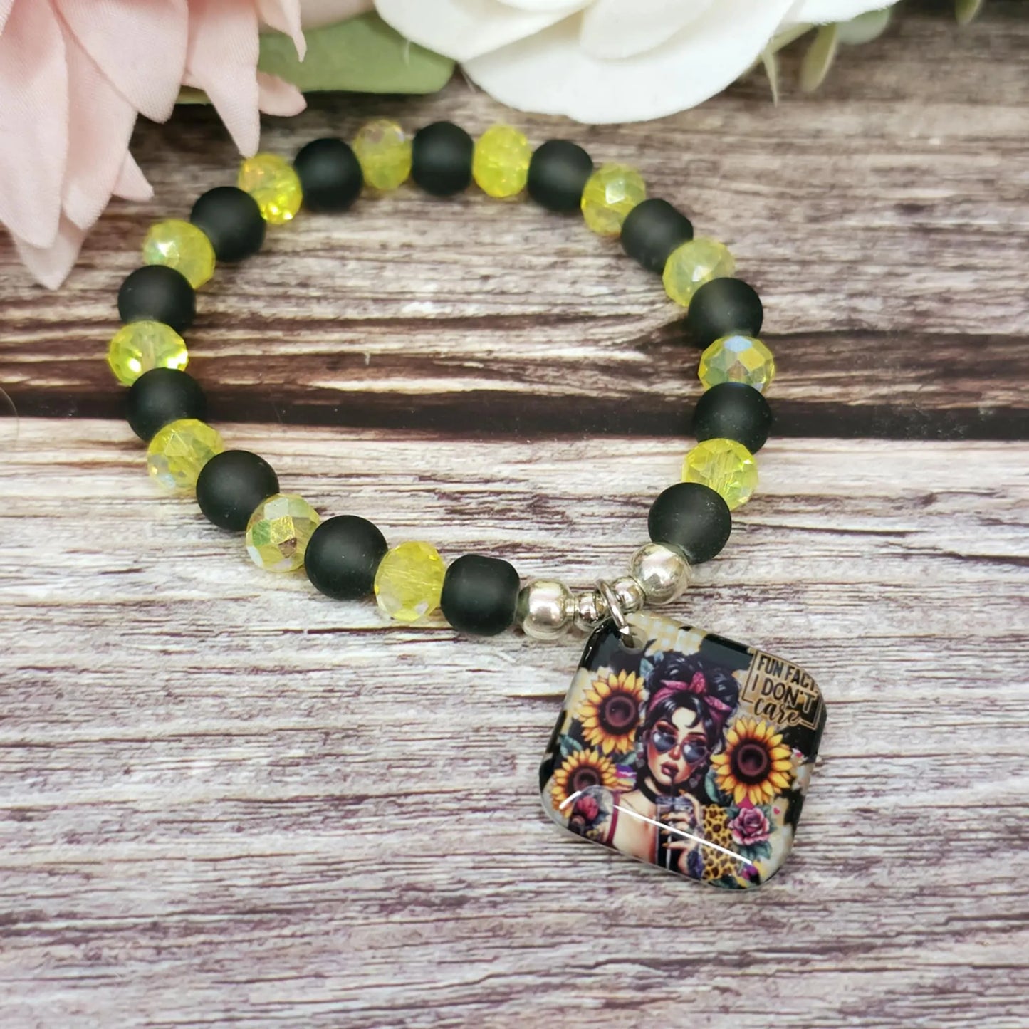 16cm Fun fact i don't care Handmade Beaded Bracelet with Unique Charm – Glass or Gemstone Beads (104a)