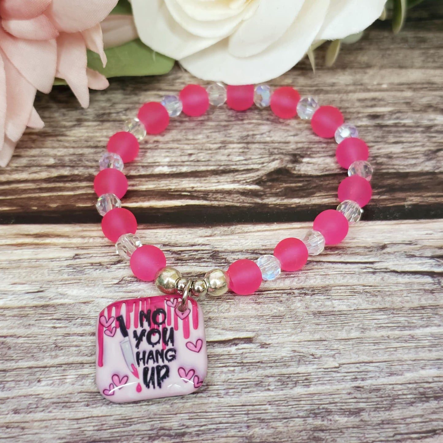 16cm No you hang up Handmade Beaded Bracelet with Unique Charm – Glass or Gemstone Beads (107a)