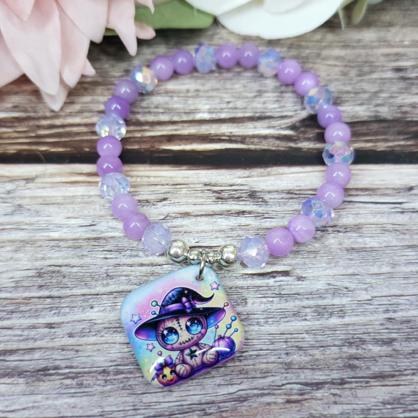 17cm Voodoo doll Handmade Beaded Bracelet with Unique Charm – Glass or Gemstone Beads (118a)