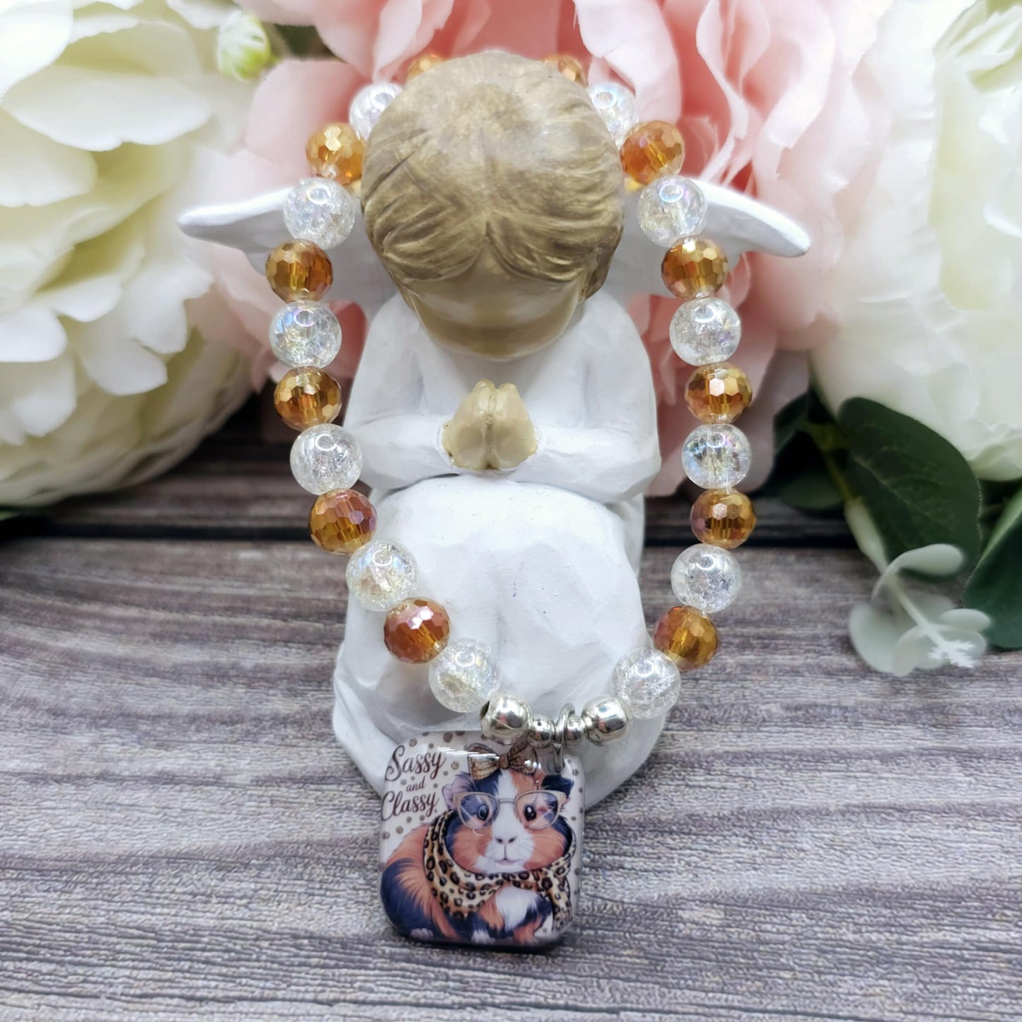 17cm Sassy and classy Handmade Beaded Bracelet with Unique Charm – Glass or Gemstone Beads (148)