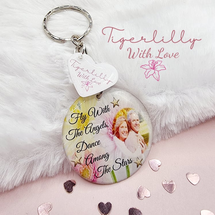 fly with the angels personalised photo keyring, verse keyring, keepsake
