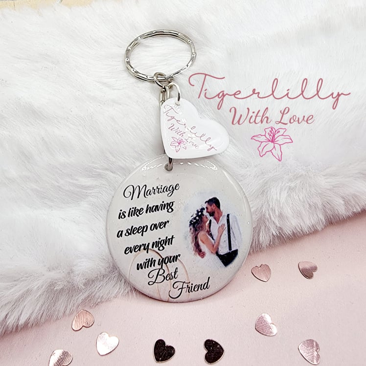 marriage is like having a sleepover personalised photo keyring, verse keyring, keepsake