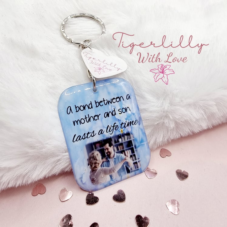 a bond between mother and son personalised photo keyring, verse keyring, keepsake