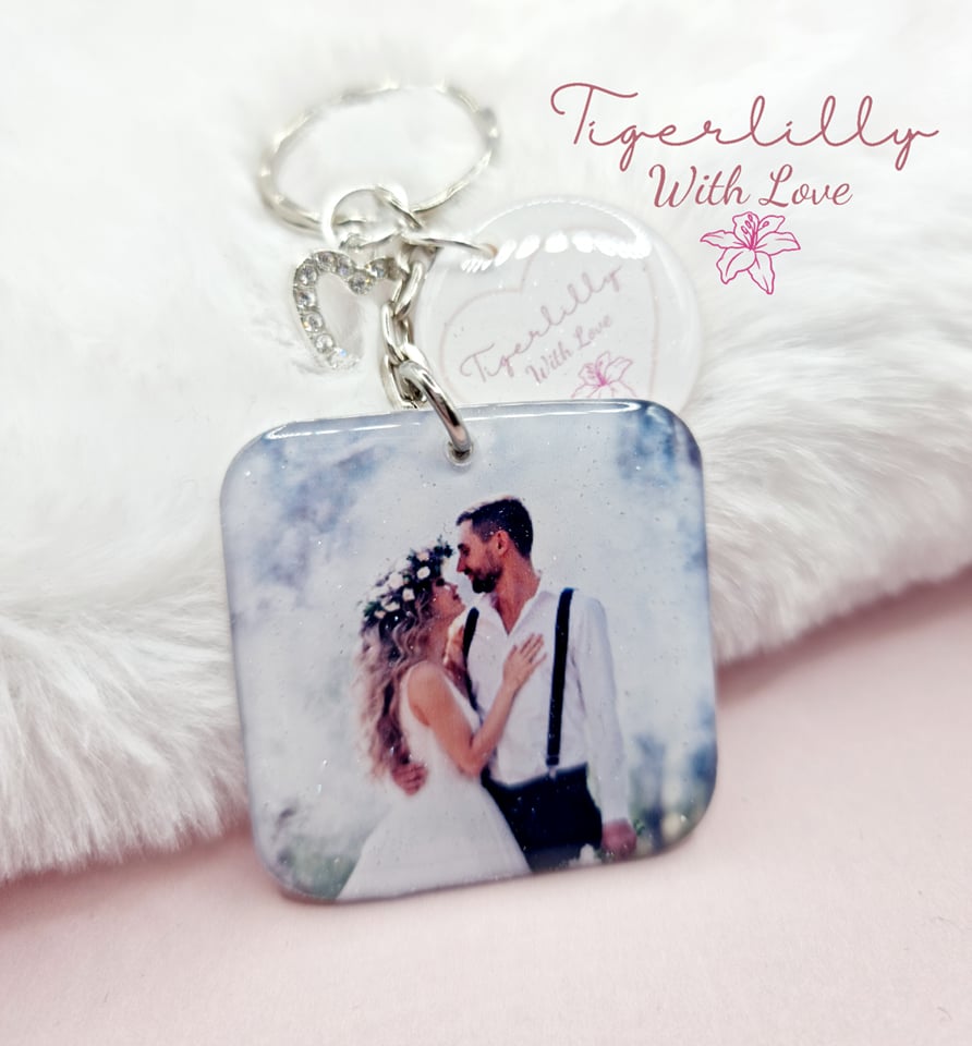 square photo keyring, personalised keyring, keepsake