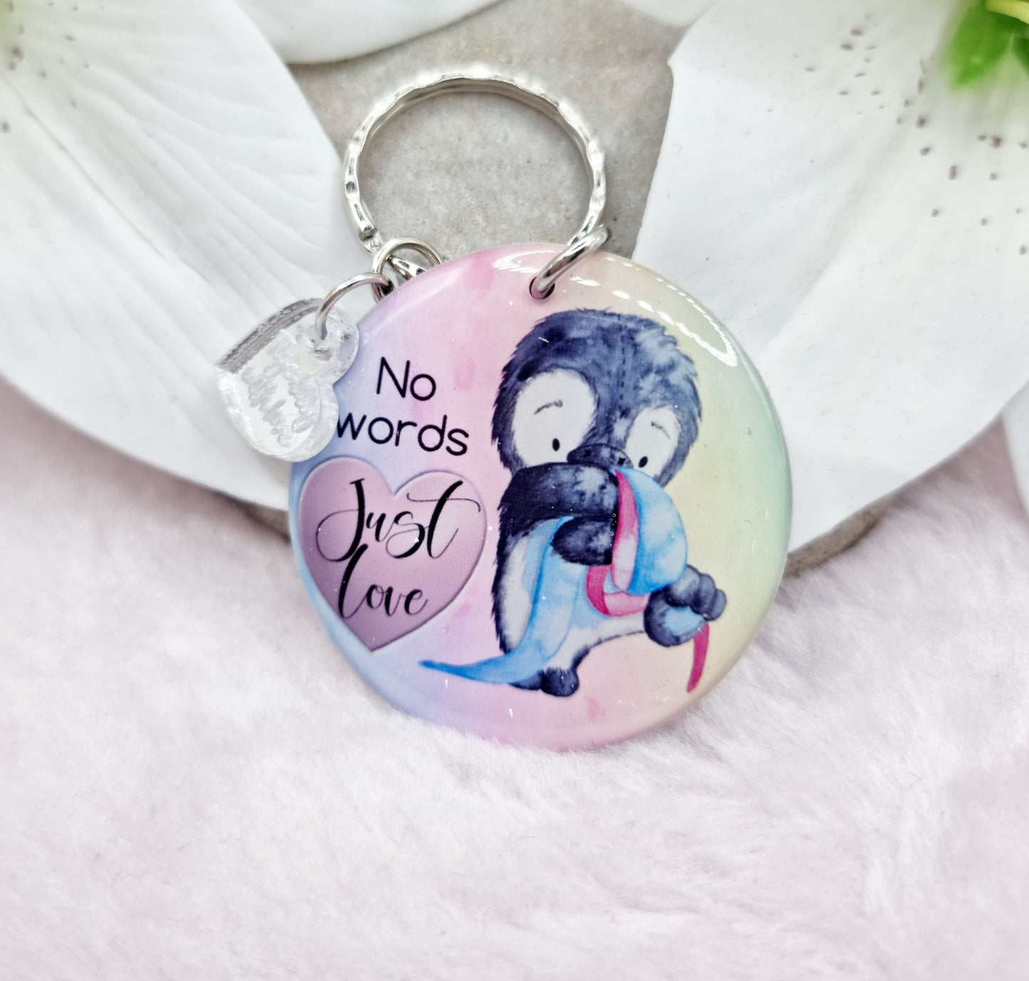 no words, just love keyring dragon/penguin, verse keyring, keepsake