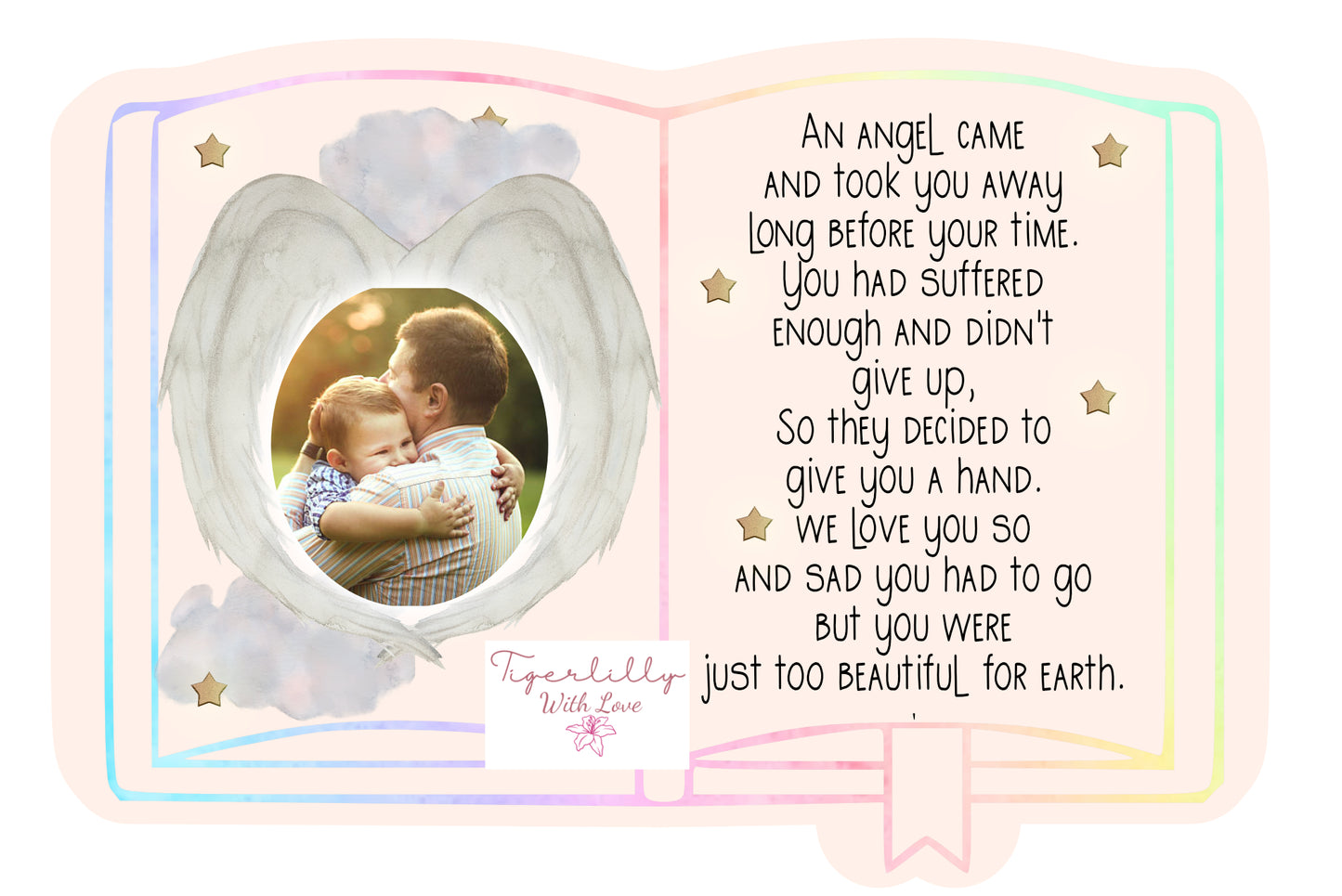 too beautiful for earth book personalised photo keyring, verse keyring, keepsake