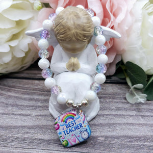 16cm Best teacher Handmade Beaded Bracelet with Unique Charm – Glass or Gemstone Beads  (143)