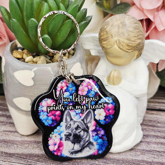 German shephard you left paw prints on my heart pet paw keyring keepsake