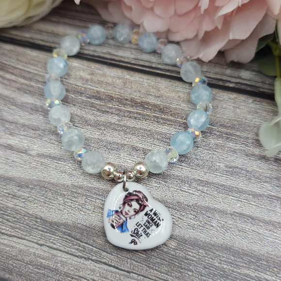 16cm Awise woman once said let that sh*t go Handmade Beaded Bracelet with Unique Charm – Glass or Gemstone Beads  (132A)