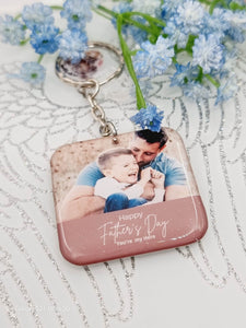 happy fathers day you're my hero square photo keyring, personalised keyring, keepsake