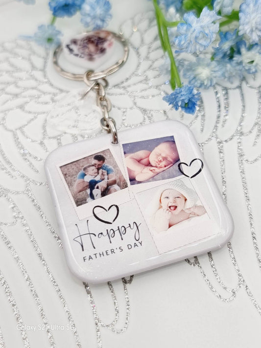 happy fathers day collage square photo keyring, personalised keyring, keepsake