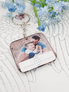 dad (noun explanation) square photo keyring, personalised keyring, keepsake