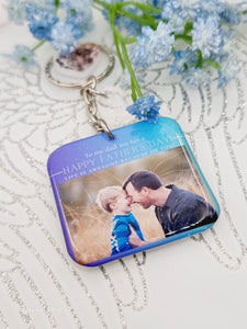 my dad my hero happy fathers day square photo keyring, personalised keyring, keepsake