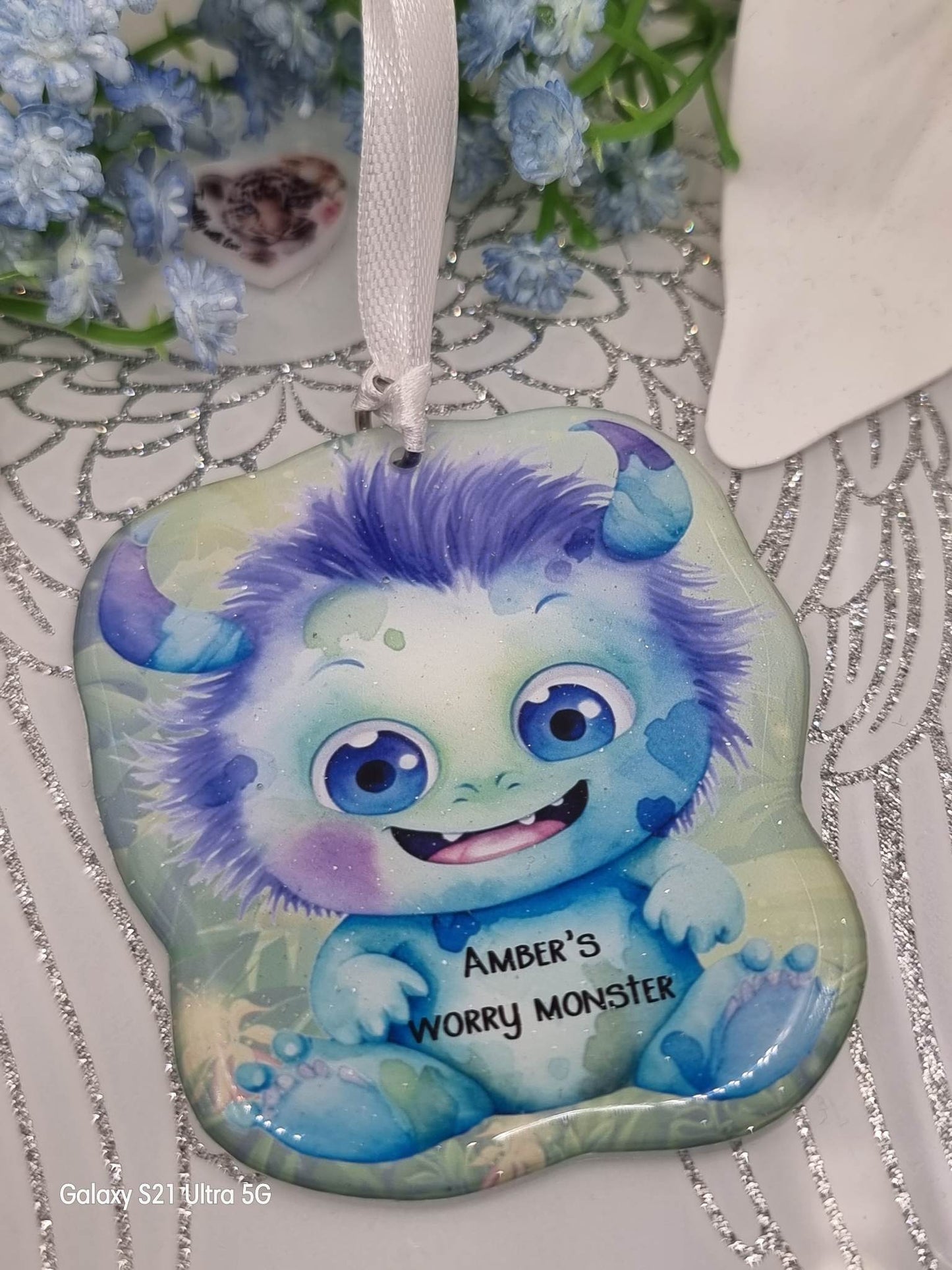 personalised worry monster keyring/ornament, keepsake