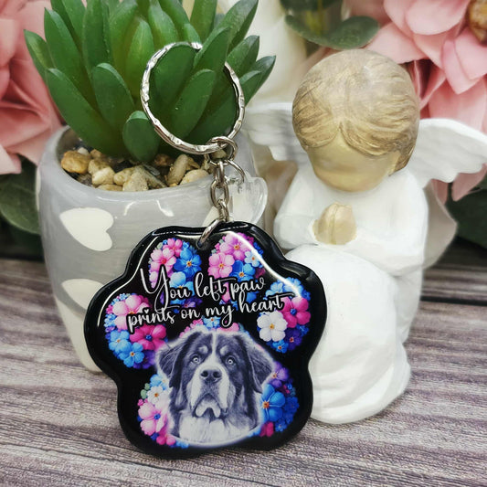 burnese mountain dog you left paw prints on my heart pet paw keyring keepsake