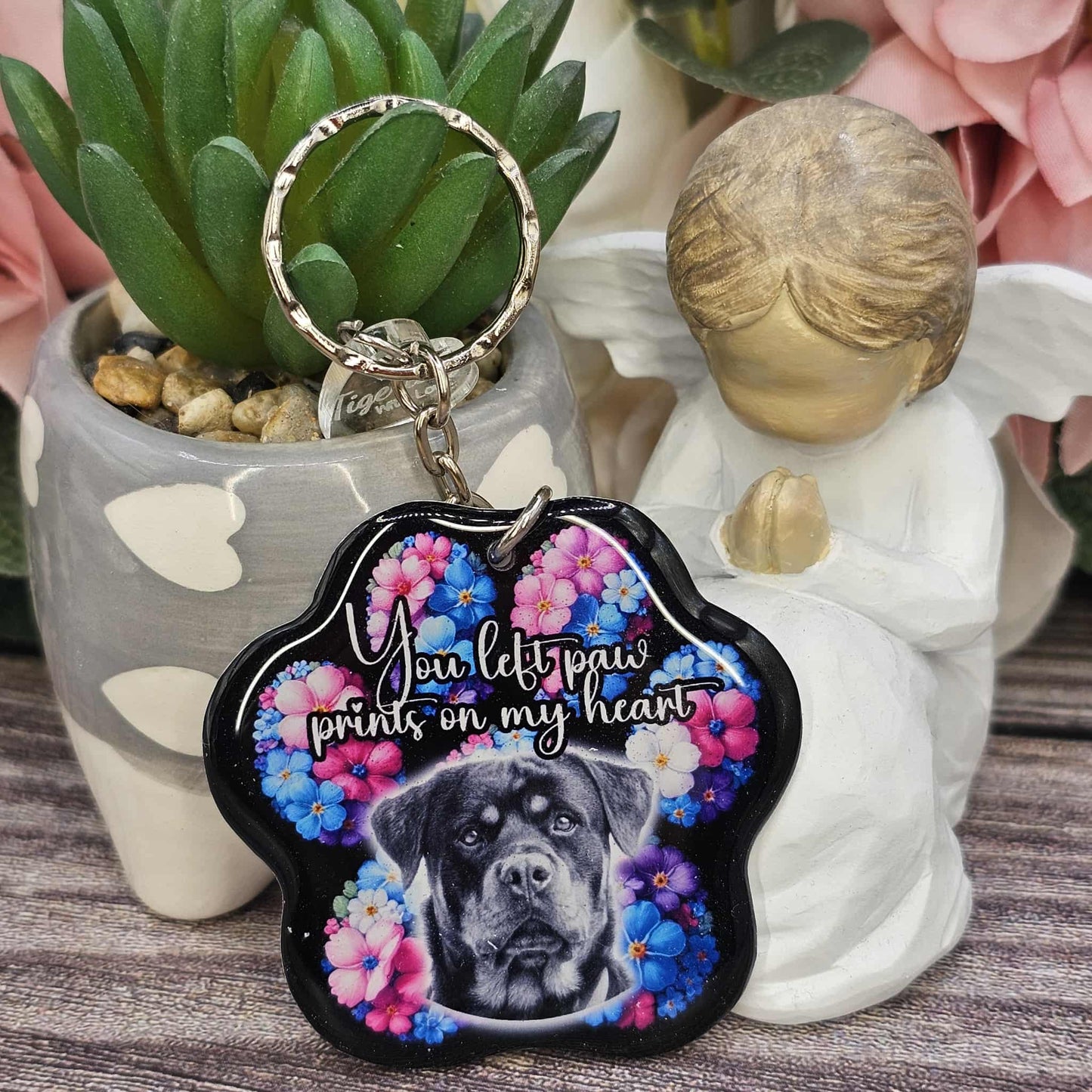 Rottweiler you left paw prints on my heart pet paw keyring keepsake