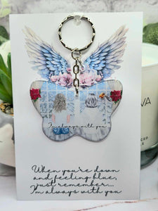 im always with you butterfly keyring on a verse backing card, verse keyring, heart keepsake