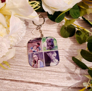 personalised 4 photo large square keyring, verse keyring, keepsake