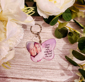 your wings were ready butterfly personalised 1/2 photo keyring, verse keyring, keepsake (pink)