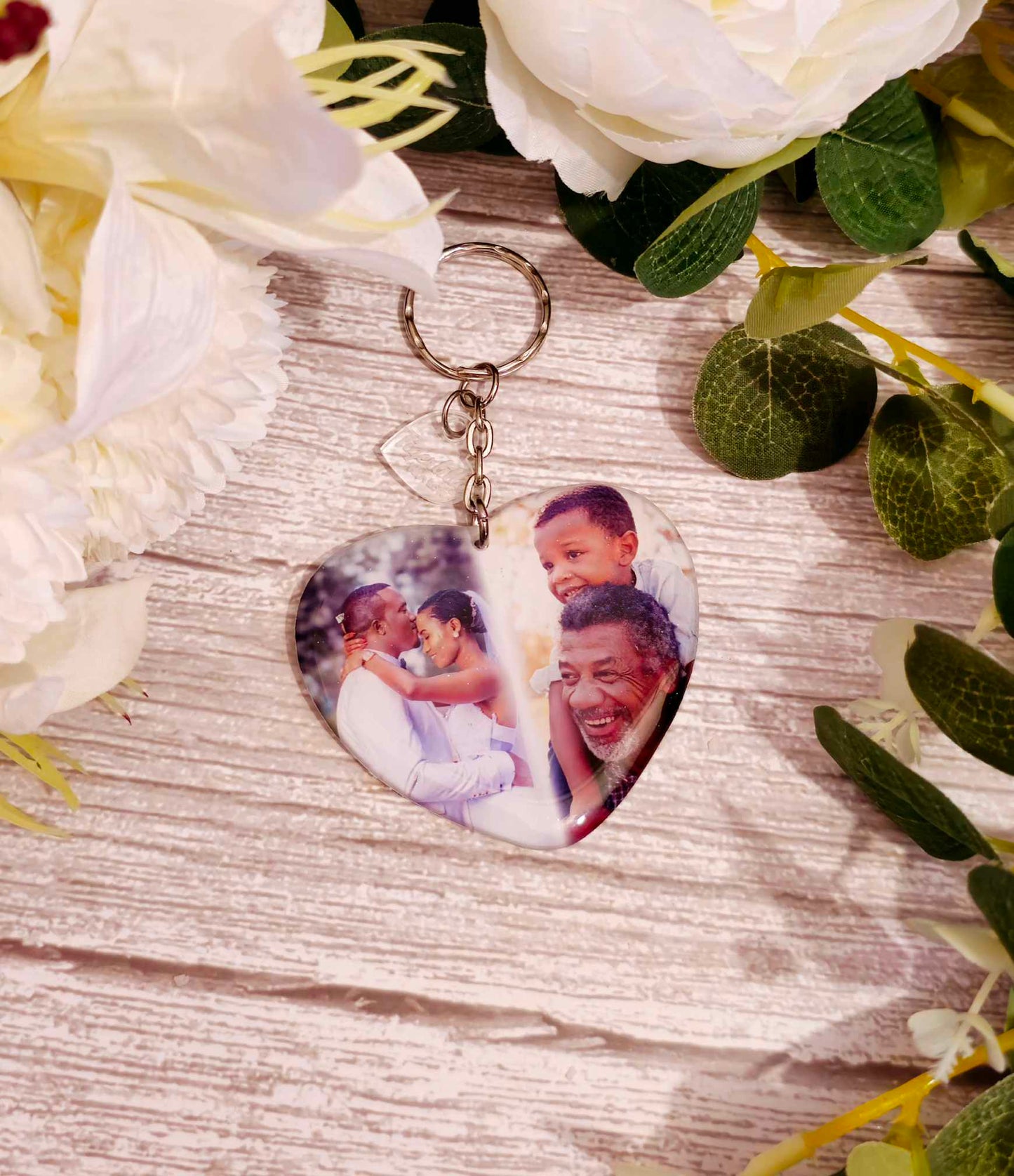 personalised 2 photo large heart keyring, verse keyring, keepsake