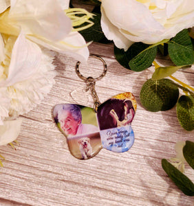wings were ready butterfly personalised triple photo butterfly keyring, verse keyring, keepsake
