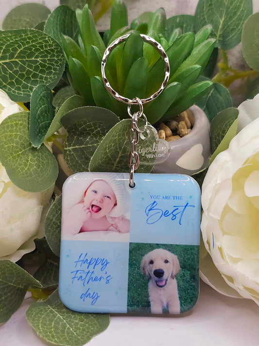 Happy father's day. personalised 2 photo square keyring, verse keyring, keepsake