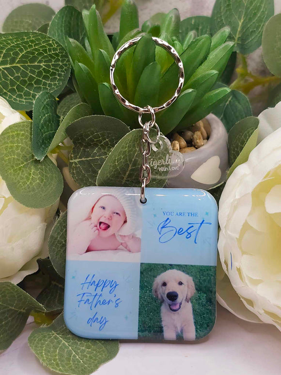 Happy father's day. personalised 2 photo square keyring, verse keyring, keepsake